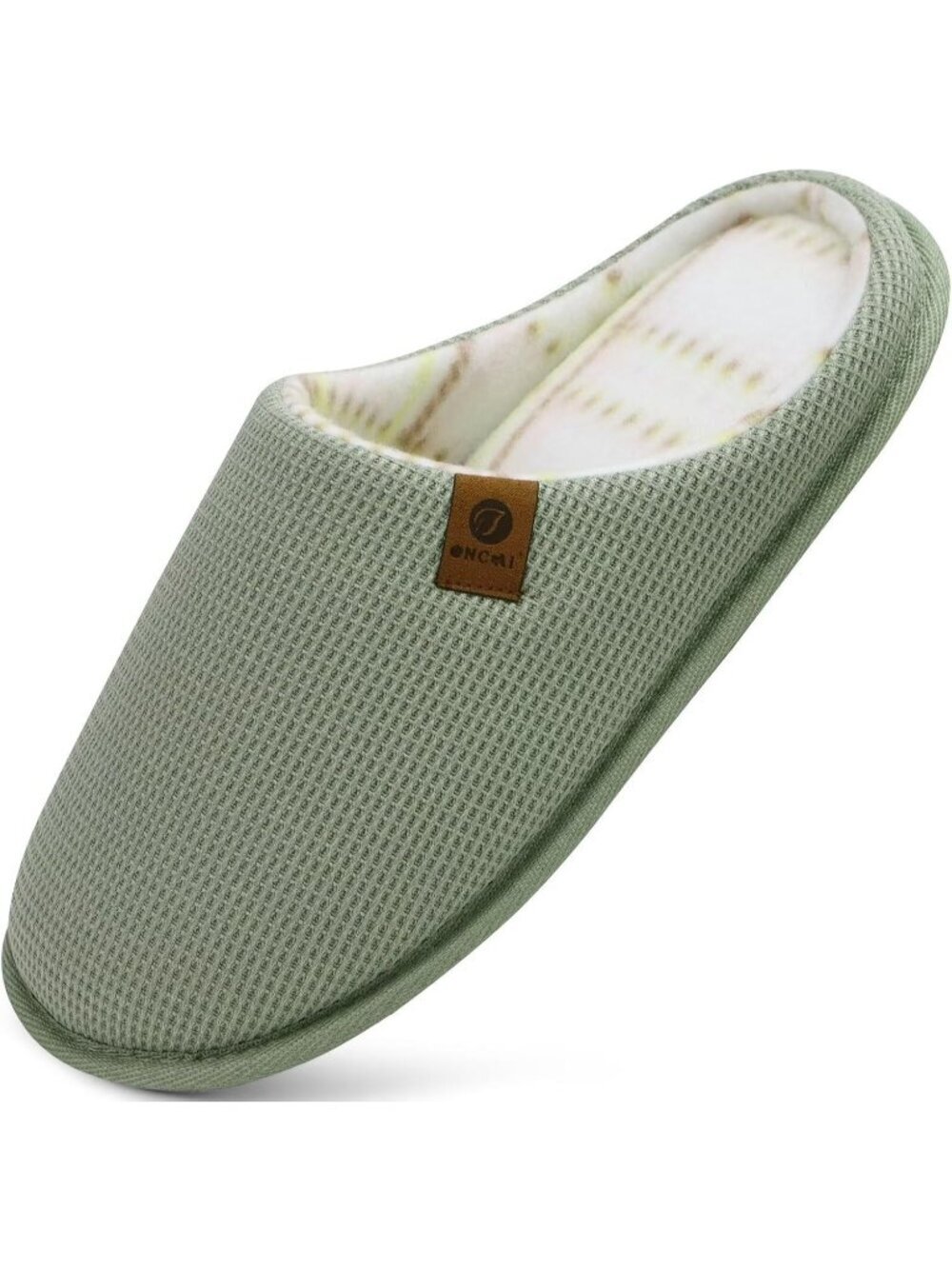 Men's Light Green Cushion Foam Shake Fleece Faux Fur Lining House Slipper Shoes
